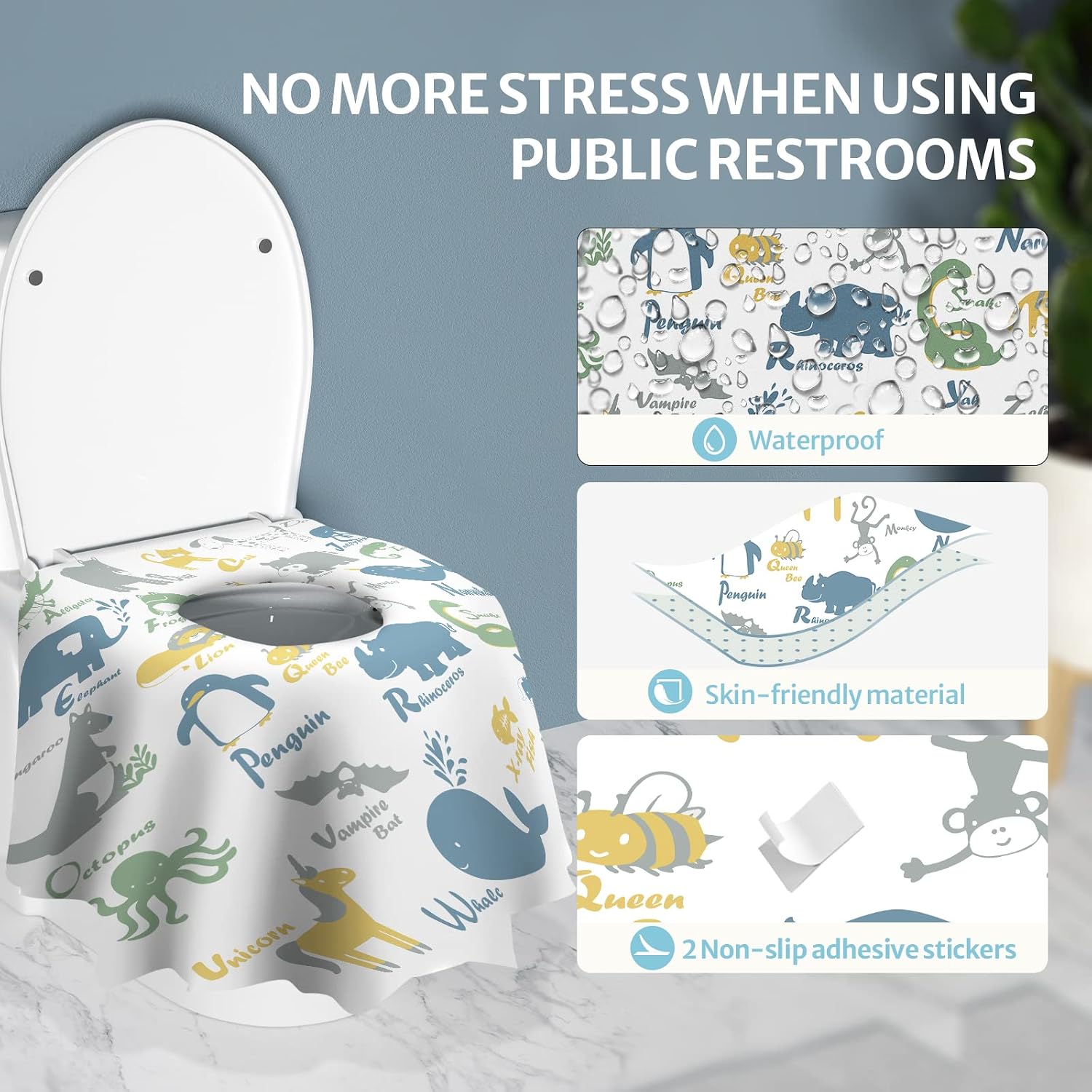 Blissful Diary 20 Pcs Toilet Seat Covers Disposable for Toddlers & Adults, Extra Large Waterproof, Portable Package for Travel, Kids Potty Training (Pack of 2)