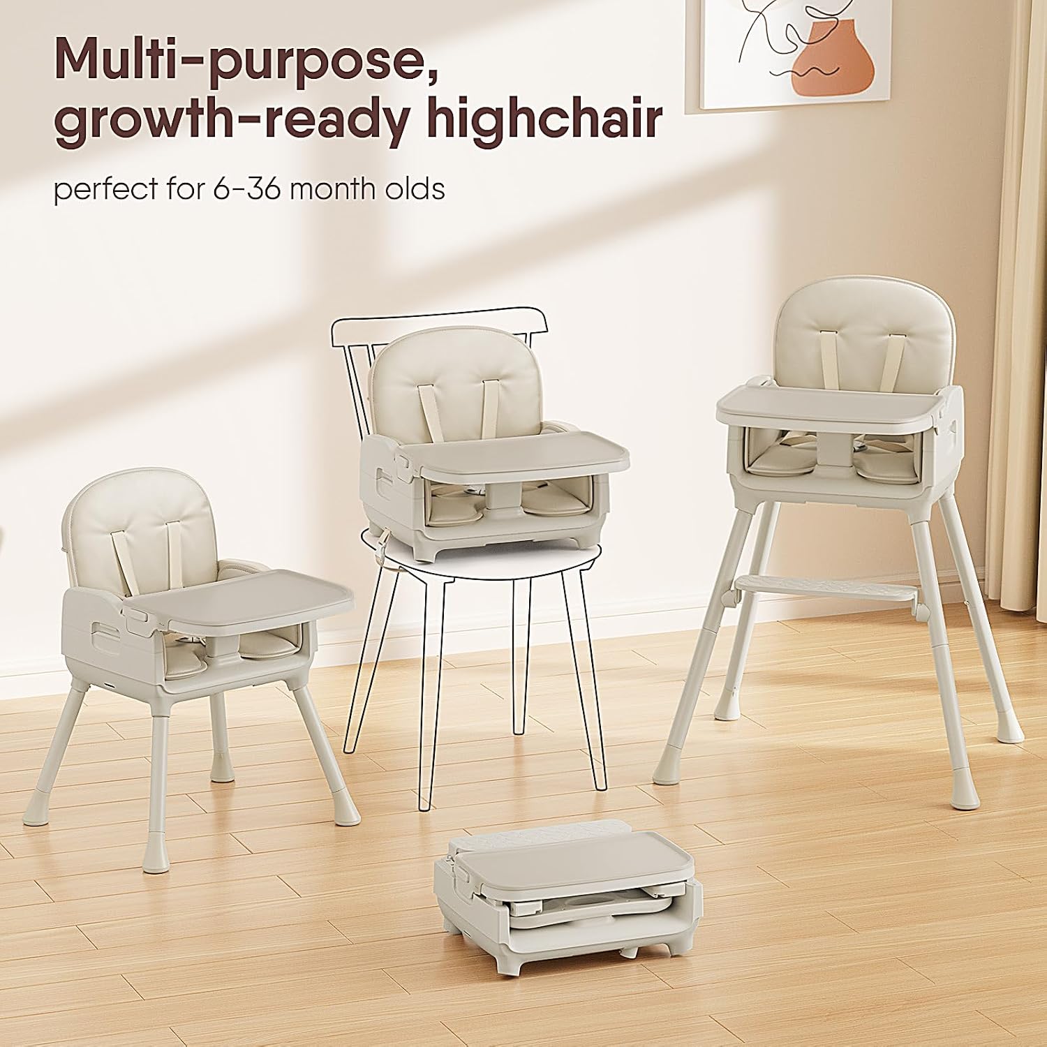 Obee Odee 3-in-1 Portable Baby High Chair for Babies and Toddlers (Beige)