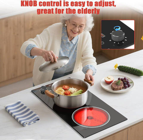 Noxton 2 Burners Electric Cooktop 110V, 12 Inch Radiant Ceramic Stove(BW)