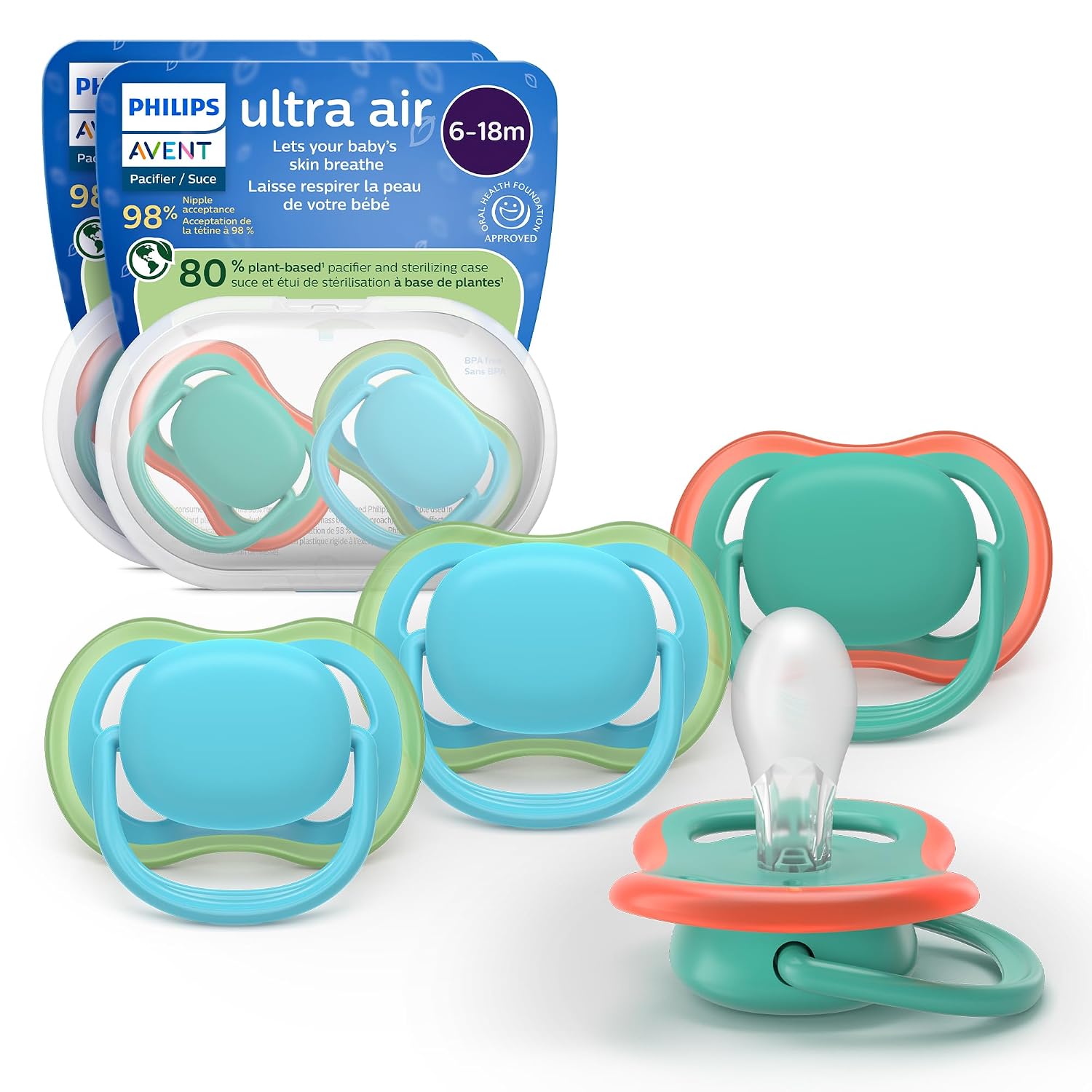 Philips Avent Ultra Air Baby Pacifier for 6-18 Months, BPA-Free, 4 Count (Pack of 12)