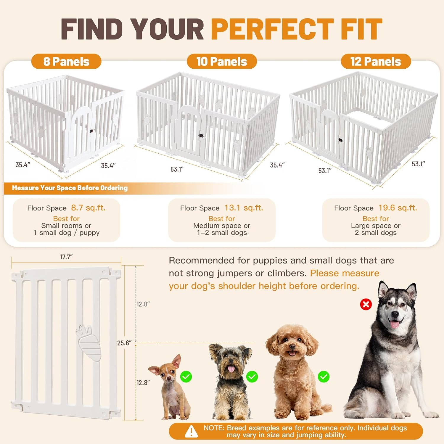Dog Play Pen Indoors, 8-Panel Puppy Playpen with Door, 25.6" Tall Plastic Dog Fence for Dogs, Easy Assembly Pet Playpen for Puppies, Cats, Rabbits, Indoor Dog Pen,Corral para Perros