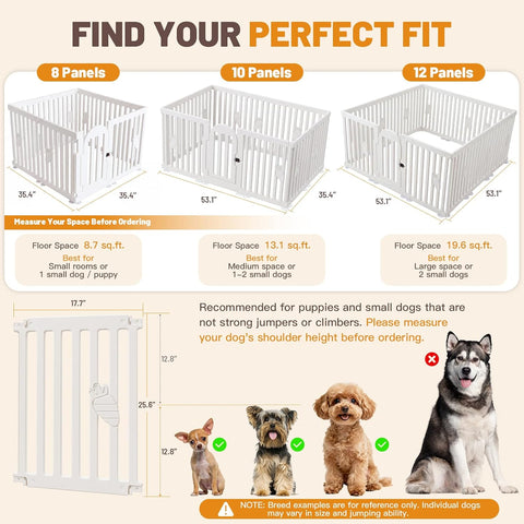 Dog Play Pen Indoors, 8-Panel Puppy Playpen with Door, 25.6" Tall Plastic Dog Fence for Dogs, Easy Assembly Pet Playpen for Puppies, Cats, Rabbits, Indoor Dog Pen,Corral para Perros