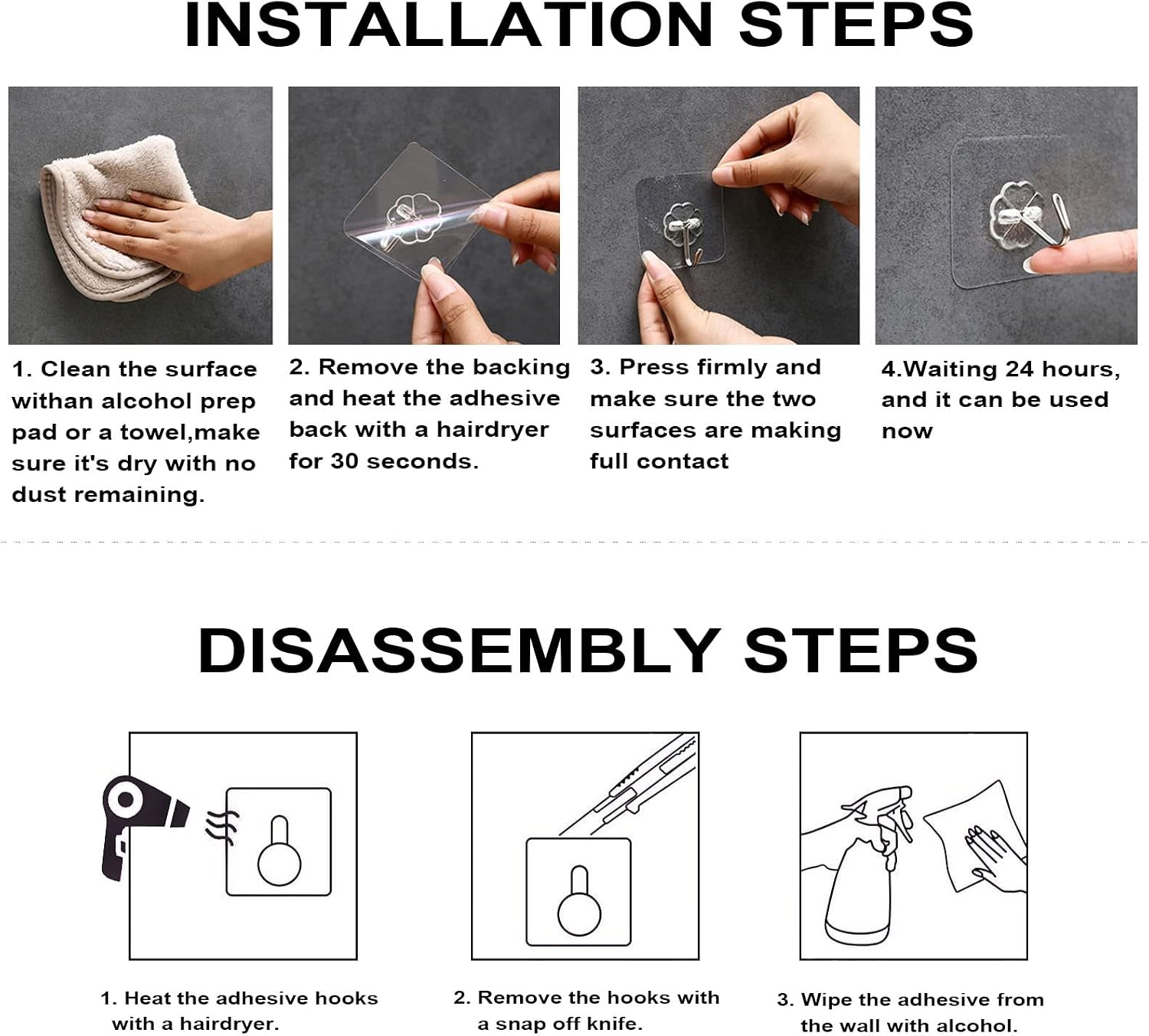 ZESLMG Adhesive Wall Hooks No Damage for Hanging, 12 Pack Large Self Sticky Hooks Heavy Duty 44lb Removable, Clear Hook for Shower Towel Coat Key Picture Wreath Outdoor Bathroom Kitchen, Waterproof