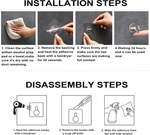 ZESLMG Adhesive Wall Hooks No Damage for Hanging, 12 Pack Large Self Sticky Hooks Heavy Duty 44lb Removable, Clear Hook for Shower Towel Coat Key Picture Wreath Outdoor Bathroom Kitchen, Waterproof