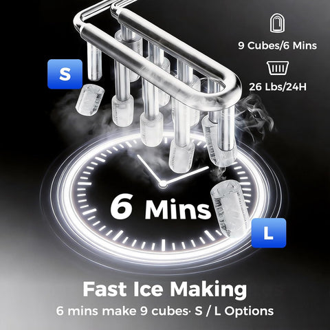 OSTBA Countertop Ice Maker Machine, 26Lbs/Day, 2 Ice Sizes, Bullet Ice