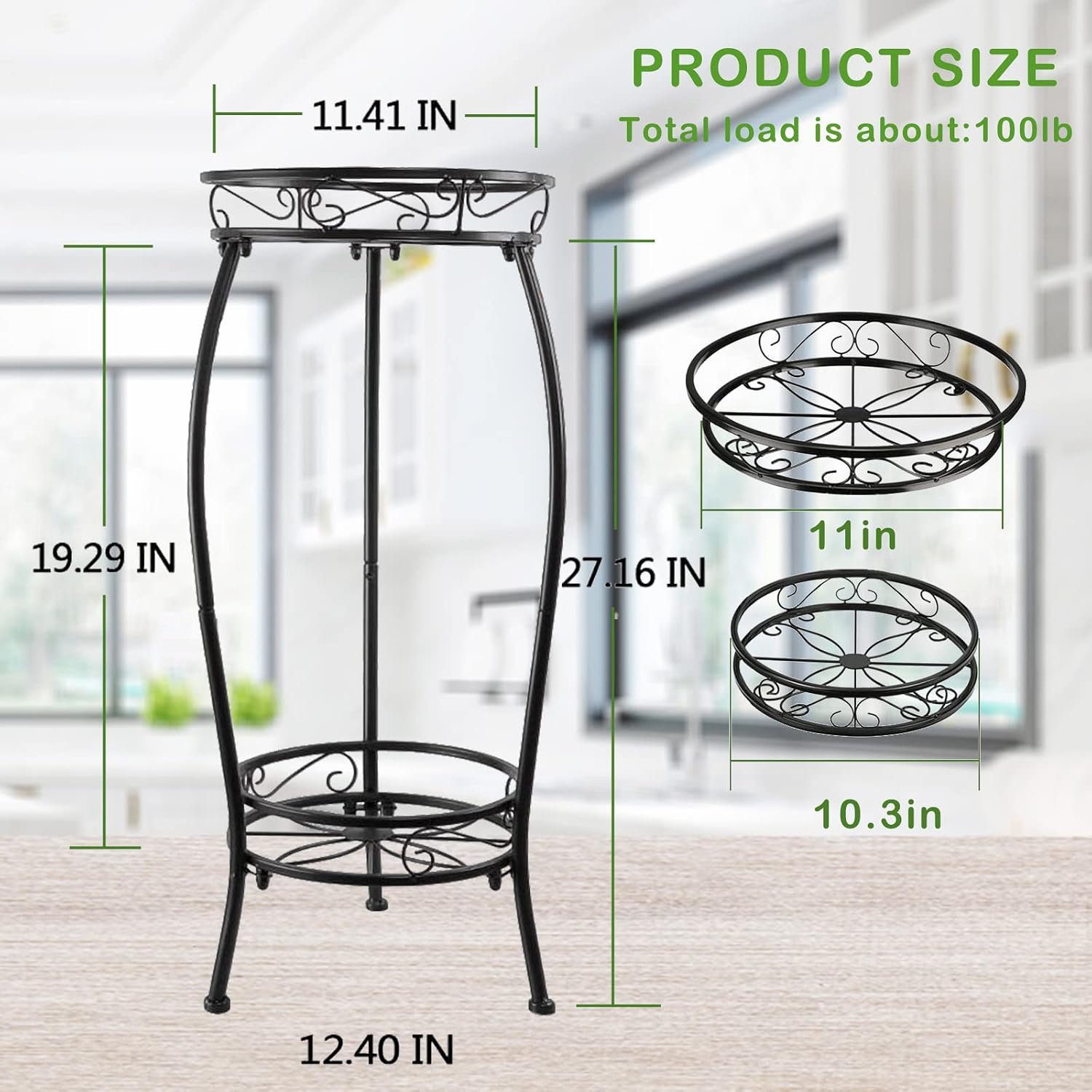 MOCORY Plant Stand Indoor Outdoor, 2 Tier 27.1" Tall Metal, Black