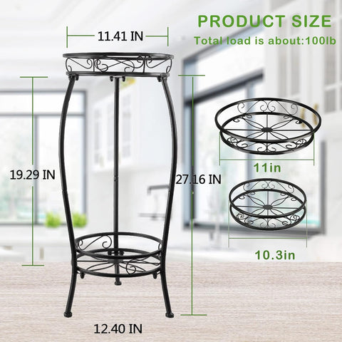 MOCORY Plant Stand Indoor Outdoor, 2 Tier 27.1" Tall Metal, Black