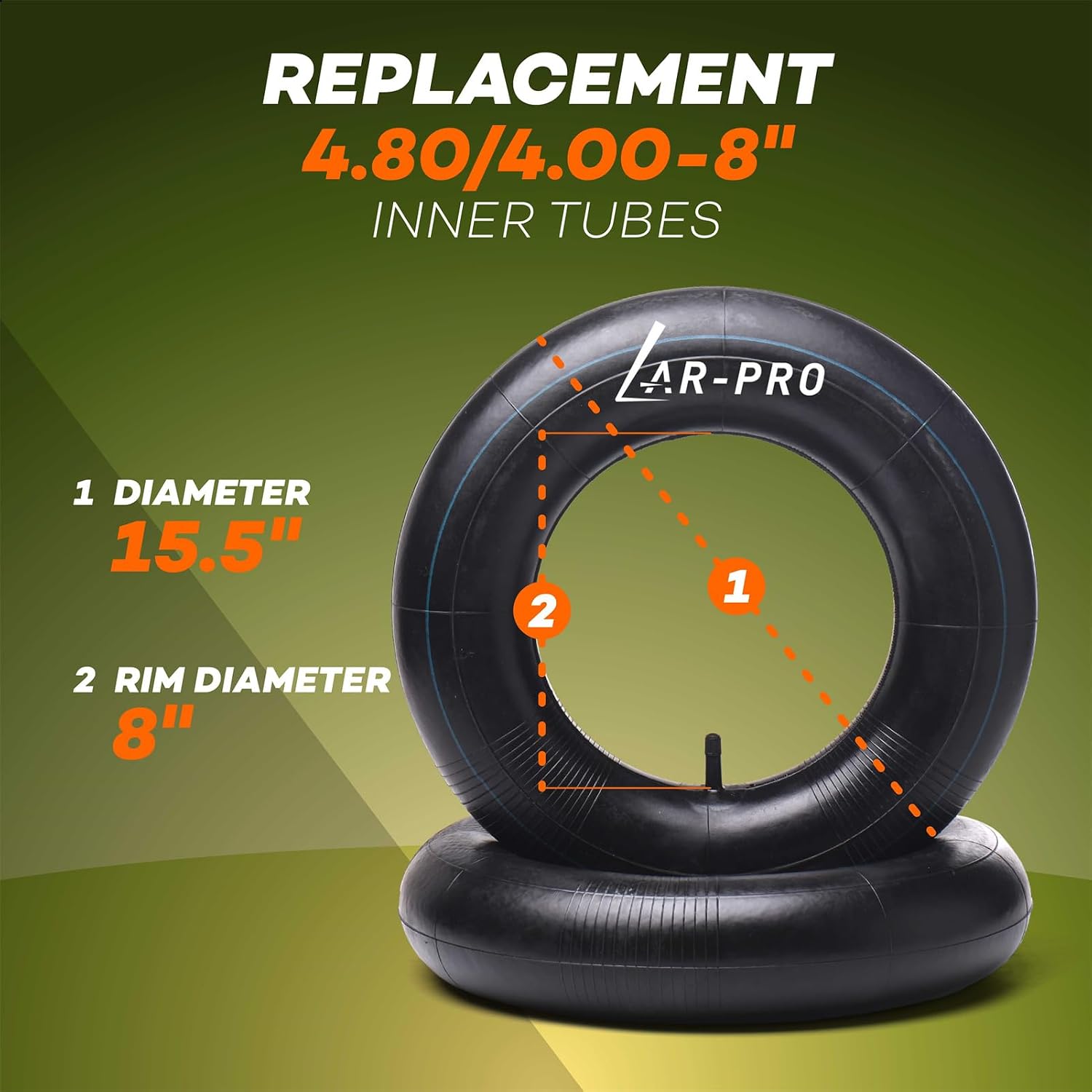 AR-PRO 4.80/4.00-8 Inner Tube, TR-13 Valve Stem, 2-Pack
