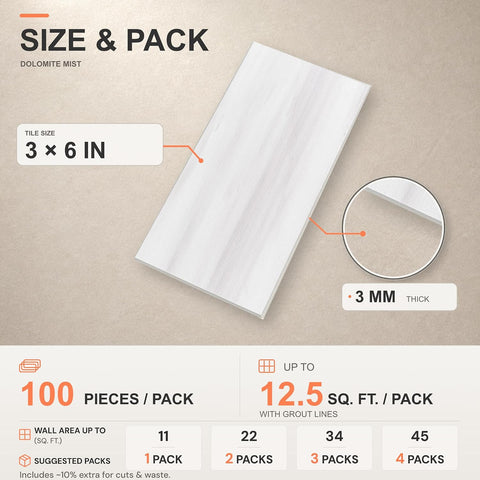 StyloVue 4 Pieces Peel and Stick Backsplash for Kitchen, 3" x 6" PVC Subway Tile 2026 Upgraded Dolomite Mist Backsplash Stick on Tile Elevate Kitchen Fireplace RV