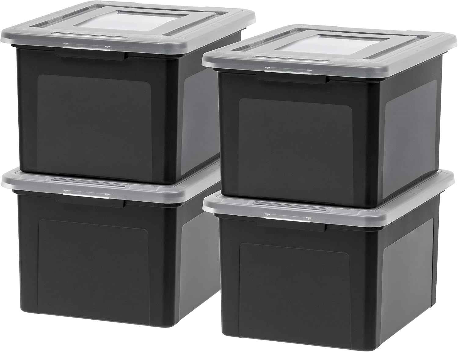 IRIS USA 4-Pack 35 Qt. Letter/Legal File Box with Latching Lid, Black | Organize lesson plans, classroom files and teaching materials with secure storage for teachers, schools and educators