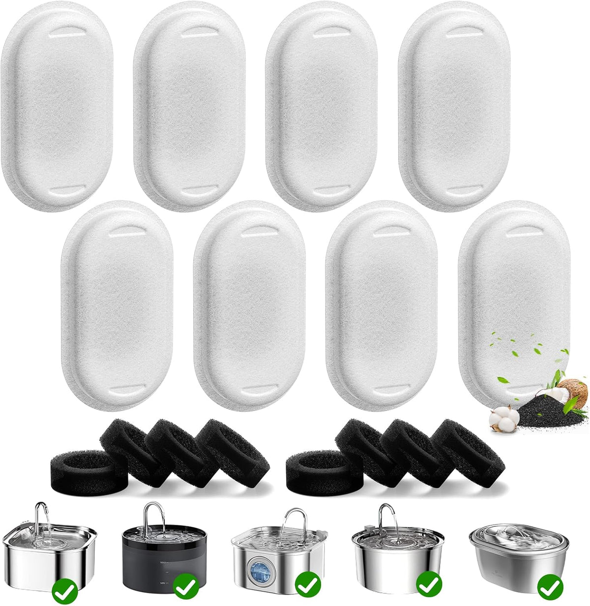 16 Pack Cat Water Fountain Filters for Stainless Steel Pet Water Dispenser