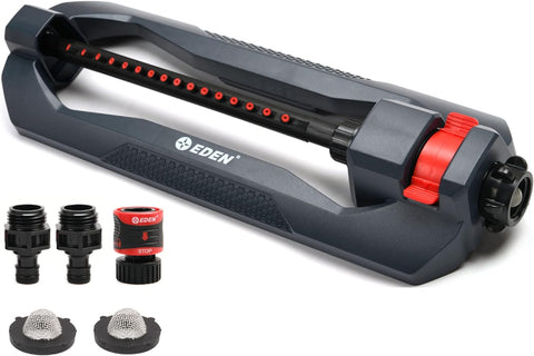 Eden 96213 Weighted Essential Oscillating Sprinkler | Covers Up to 3,600 sq. ft., 16 Precision Nozzles, Adjustable Range, Turbo Drive Motor, Quick Connect Bundle, Stainless Steel Filters, Black