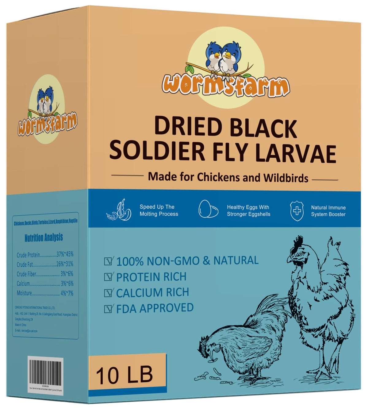 WormsFarm 10lb Dried Black Soldier Fly Larvae Treat for Chickens More Calcium Than Mealworms,for Laying Hen,Wild Birds(10 Pound)