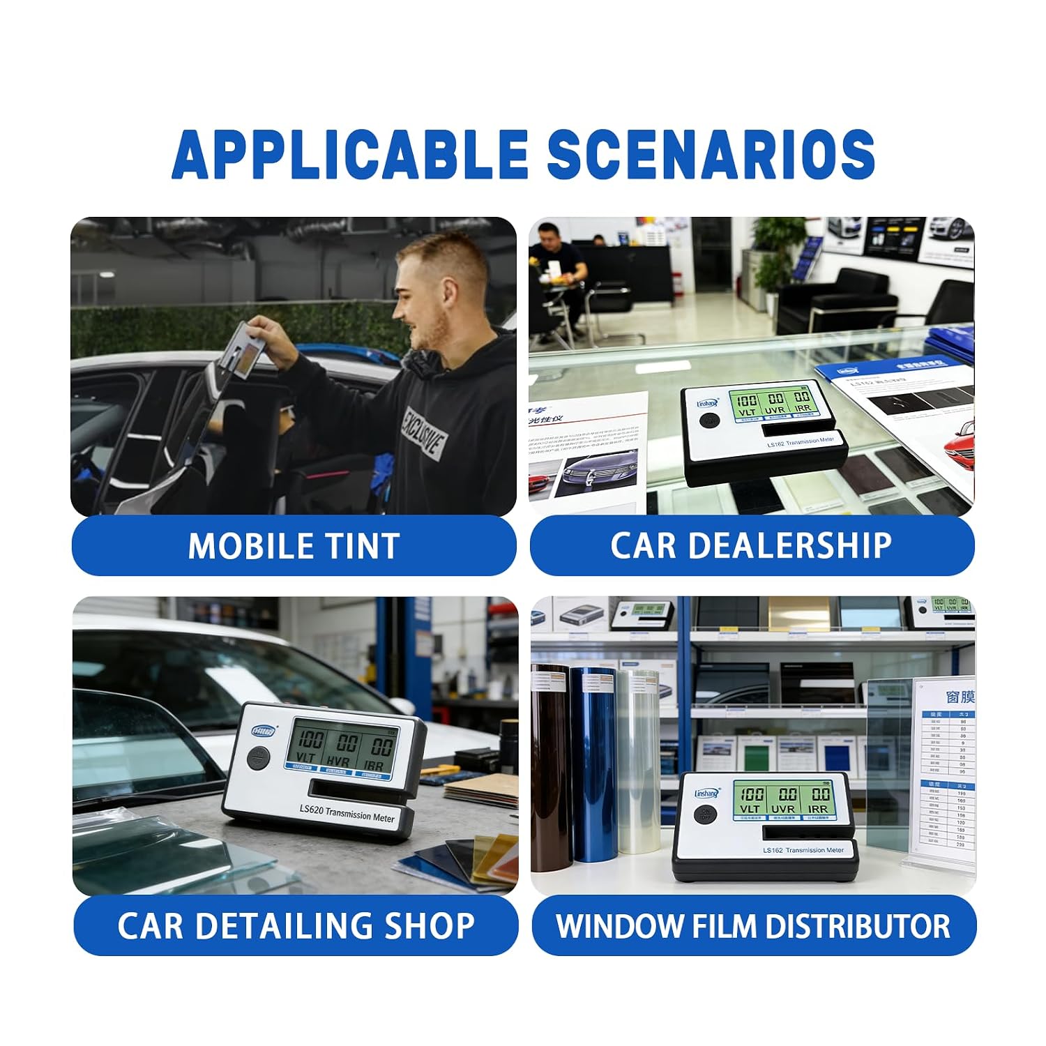 RockRose Portable Car Window Tint Meter Professional VLT/UVR/IRR Measurement for Auto Side Windows & Tint Films Instant Calibration & Data Lock for Pro Tint Installer Linshang Spectrum IR 950nm LS162