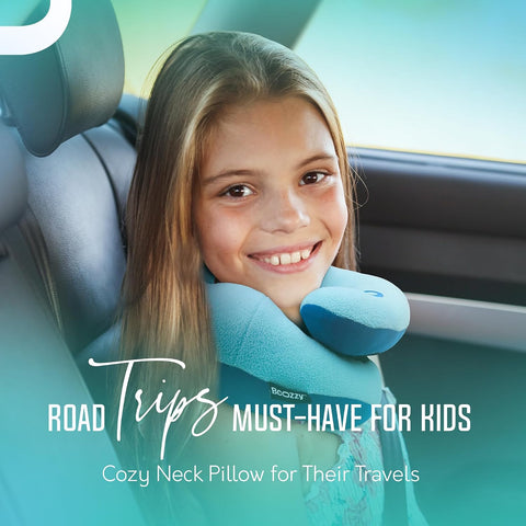BCOZZY Kids Travel Neck Pillow (8-12 Y/O) - Patented Soft Pillow for Head & Chin Support in Car Seat, Airplane, and Road Trips. Adjustable Size, Fully Washable, Carry Bag, Medium, Pink