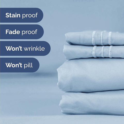 Queen Size 4 Piece Sheet Set - Comfy Breathable & Cooling Sheets - Sky Blue