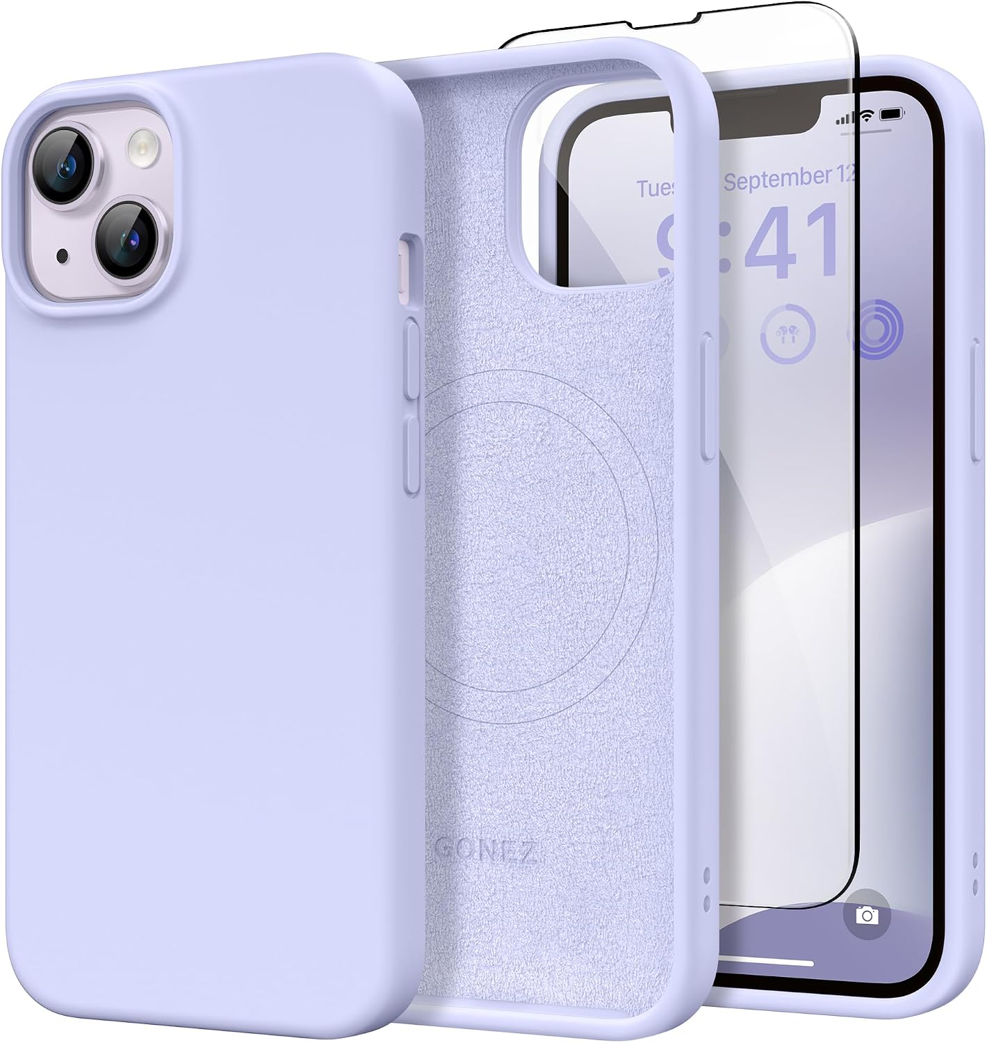 GONEZ Magnetic for iPhone 13/14 Case, Silicone Cover Lilac