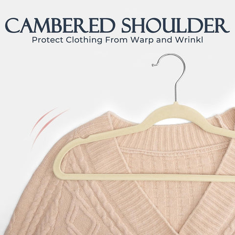 HOUSE DAY Beige Velvet Hangers 20 Pack, Non Slip Clothes Felt Hanger