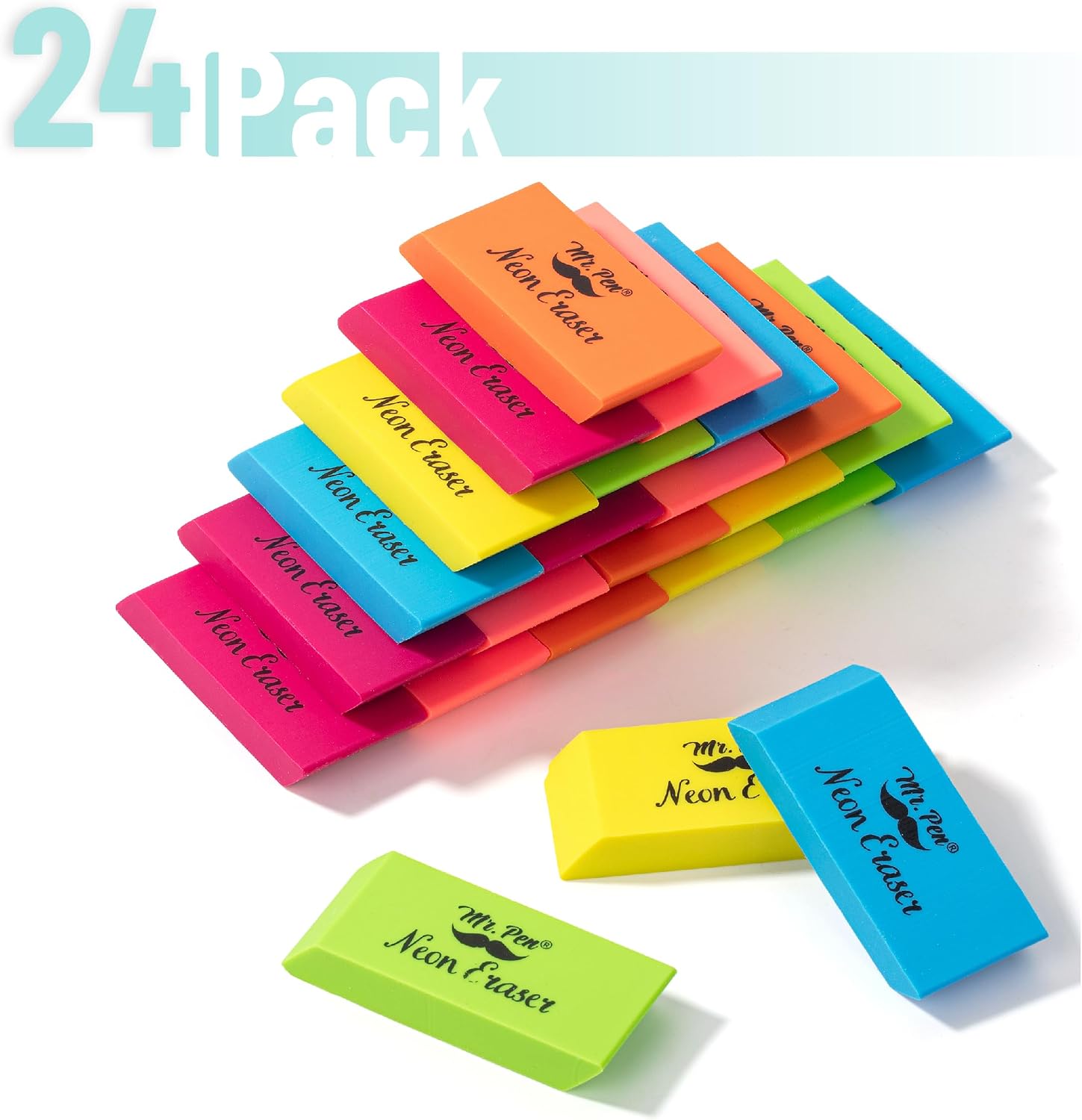 Mr. Pen- Pencil Eraser, 24 Pack, Neon Colors