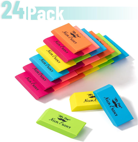 Mr. Pen- Pencil Eraser, 24 Pack, Neon Colors
