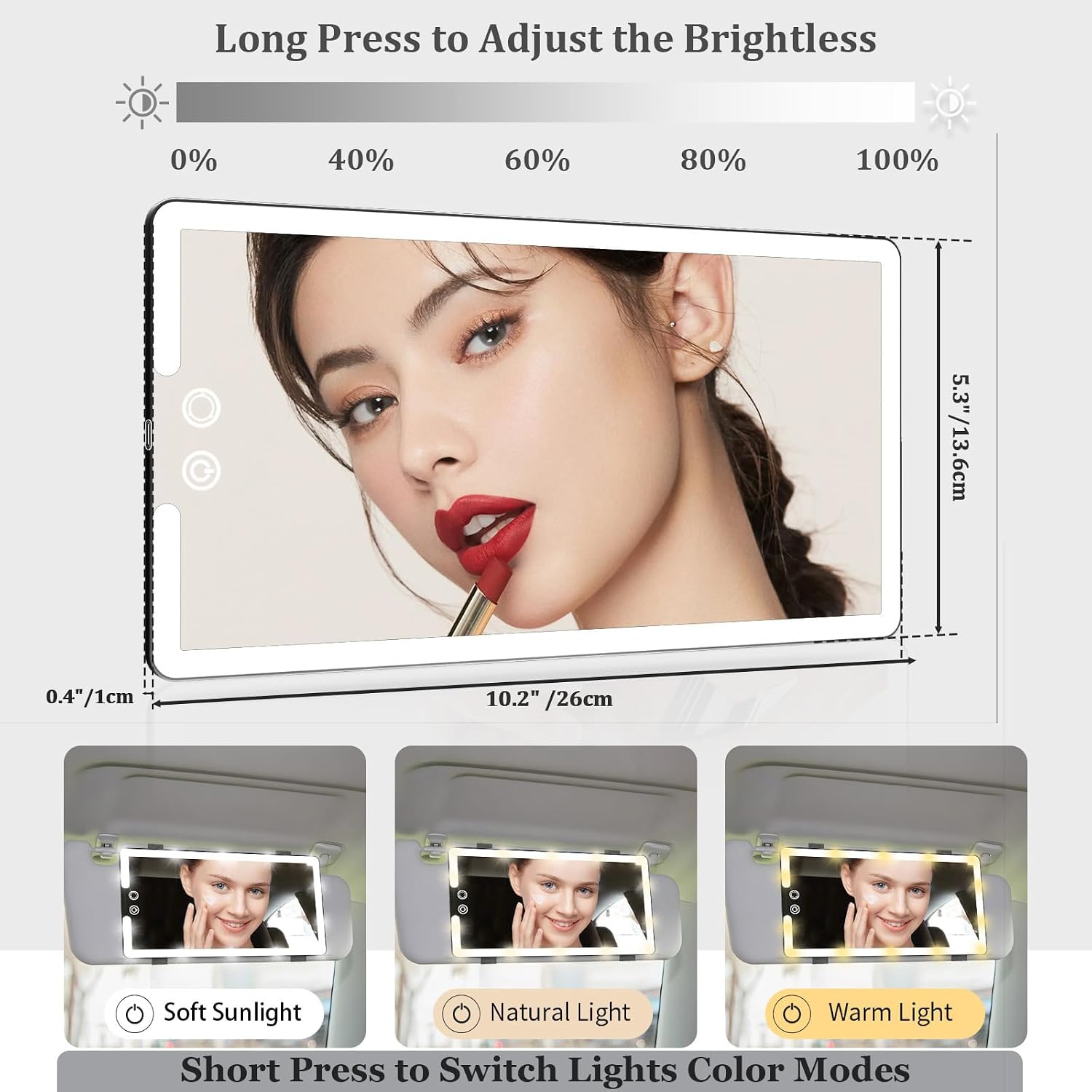 Led Sun Visor Vanity Mirror,Upgraded Large Car Mirrors with Lights,Dimmable Light up Vanity Makeup Mirror for Car,Rechargeable Universal Rear View Visor Mirrors (2Pack)