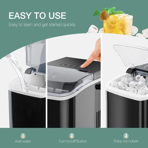 SMUG Countertop Ice Maker, 9 Cubes in 6 Mins, 26lbs in 24Hrs, 2 Sizes of Bullet Ice, Auto-Cleaning, Portable Ice Machine with Handle, Basket and Scoop for Home Kitchen, Party and Camping (Black)