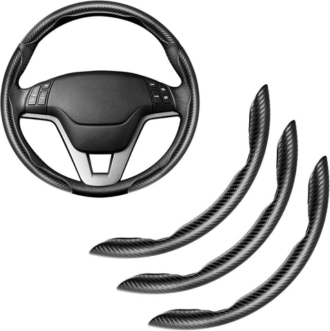 3pcs Carbon Fiber Anti-Skid Steering Wheel Cover, Waterproof & Segmented Butterfly Design, Universal 99% Vehicle Wheel Cover Protector, Car Interior Accessories (Black-3pcs)