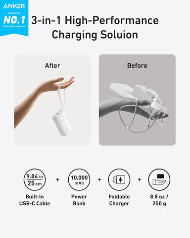 Anker Nano 3-in-1 Portable Charger,10,000mAh 30W Travel Power Bank