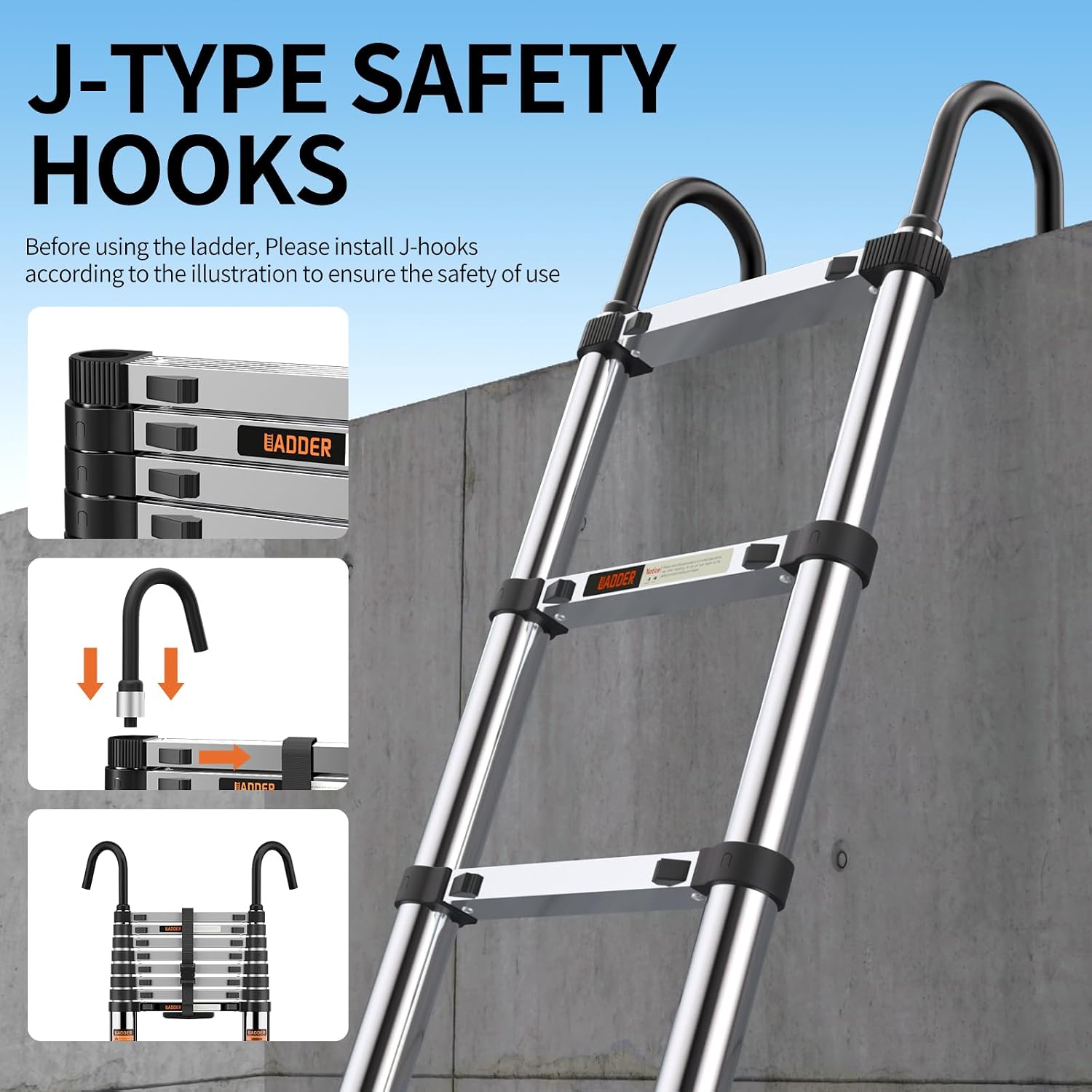 Telescoping Ladder,8.5 FT Extension Ladder, Heavy Duty 330lbs Max Capacity