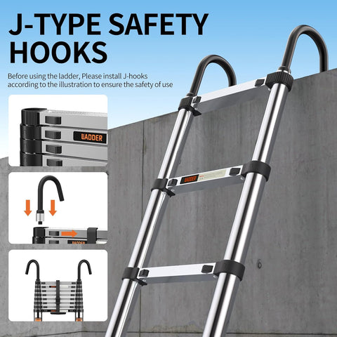 Telescoping Ladder,8.5 FT Extension Ladder, Heavy Duty 330lbs Max Capacity