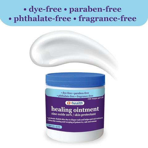 A+Health Healing Ointment Zinc Oxide 20%, Skin Protectant Barrier 15 Oz Jar