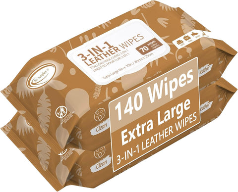 Air Jungles 3in1 Leather Cleaner Wipes 140 Count, Extra Large 8" x 10" Size