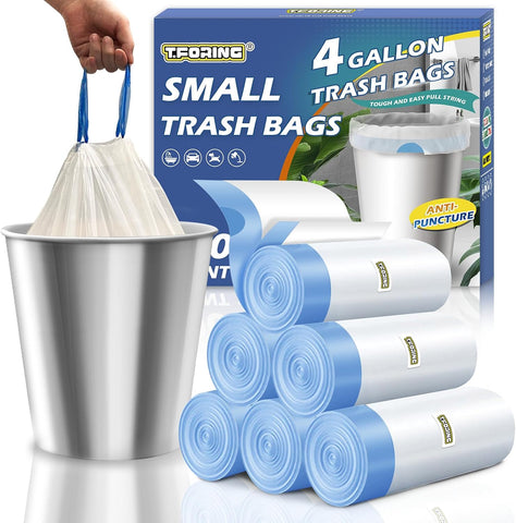 Small Trash Bags 4 Gallon Drawstring,1.1 Mil,Unscented,120 Count