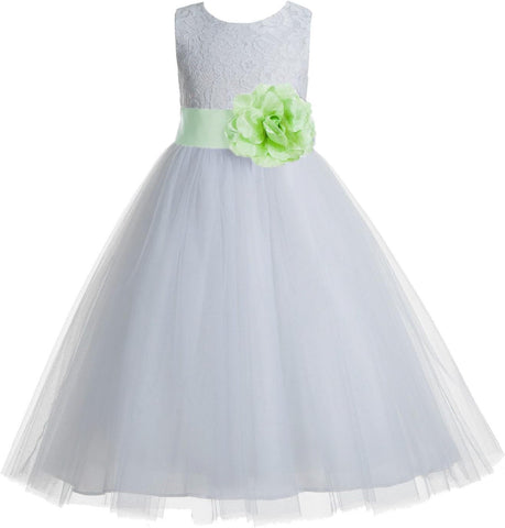 Floral Lace Heart Cutout Ivory Flower Girl Dress Junior Bridesmaid Pageant Gown