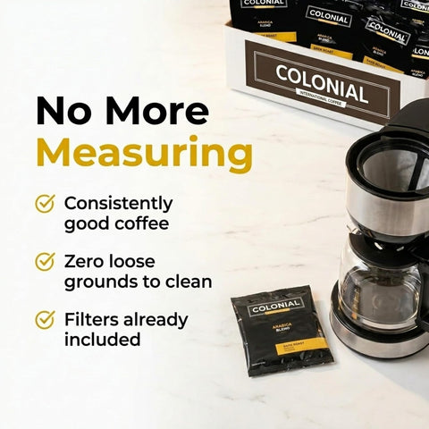Colonial Coffee Dark Roast Hotel Filter Packs, 0.5oz, 150 Ct