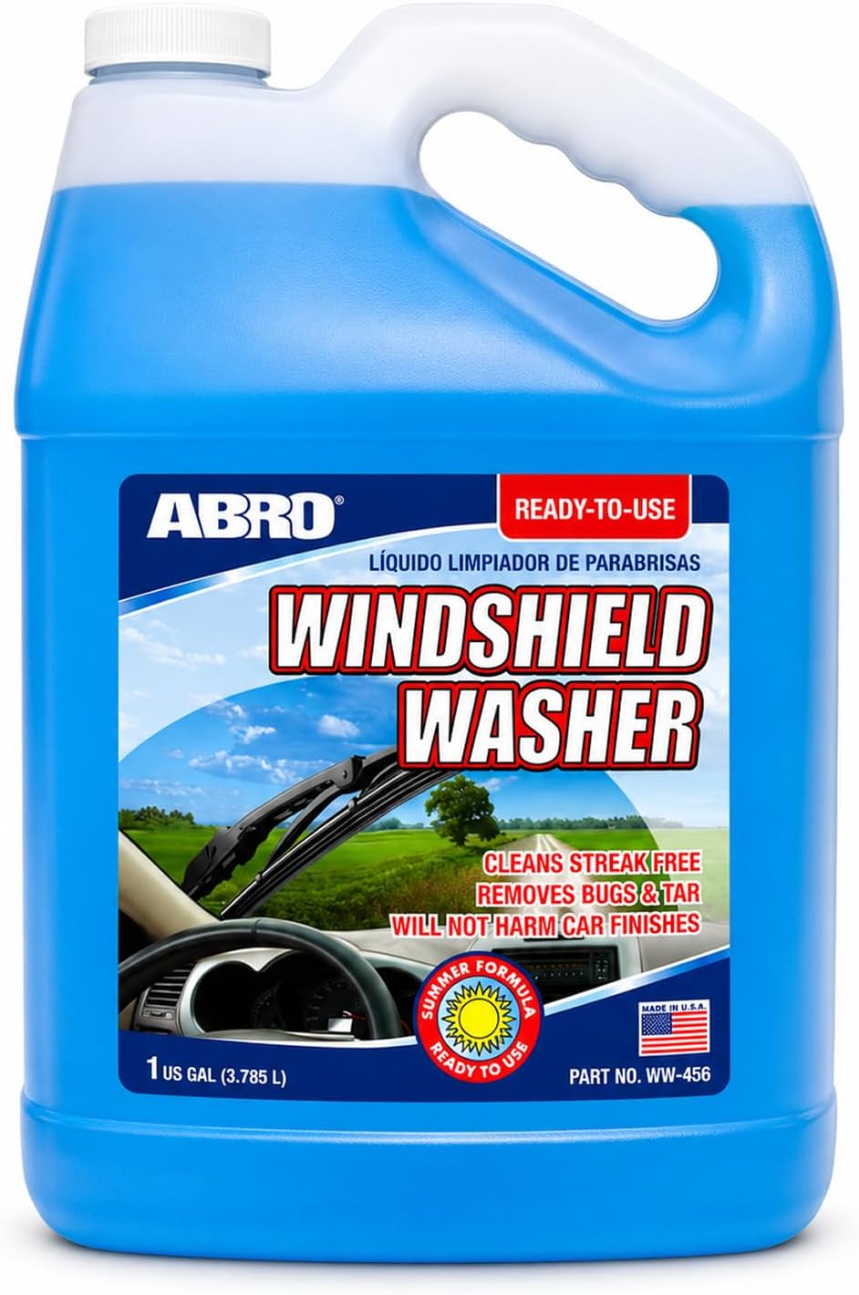 ABRO Windshield Washer Fluid 1 Gallon, Streak-Free Bug Remover