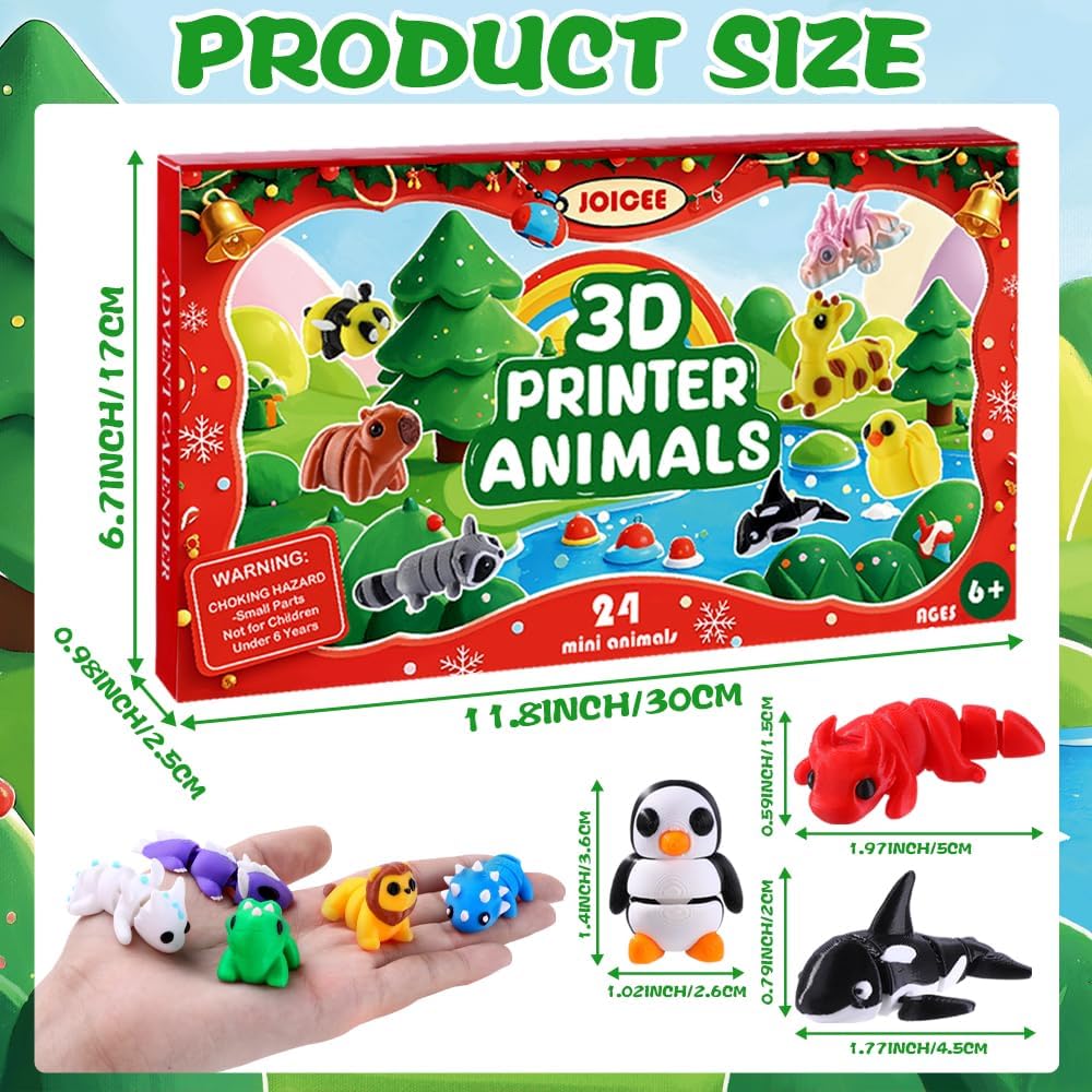 JOICEE 2026 Christmas Advent Calendar with 3D Printed Animals Fidget Toys