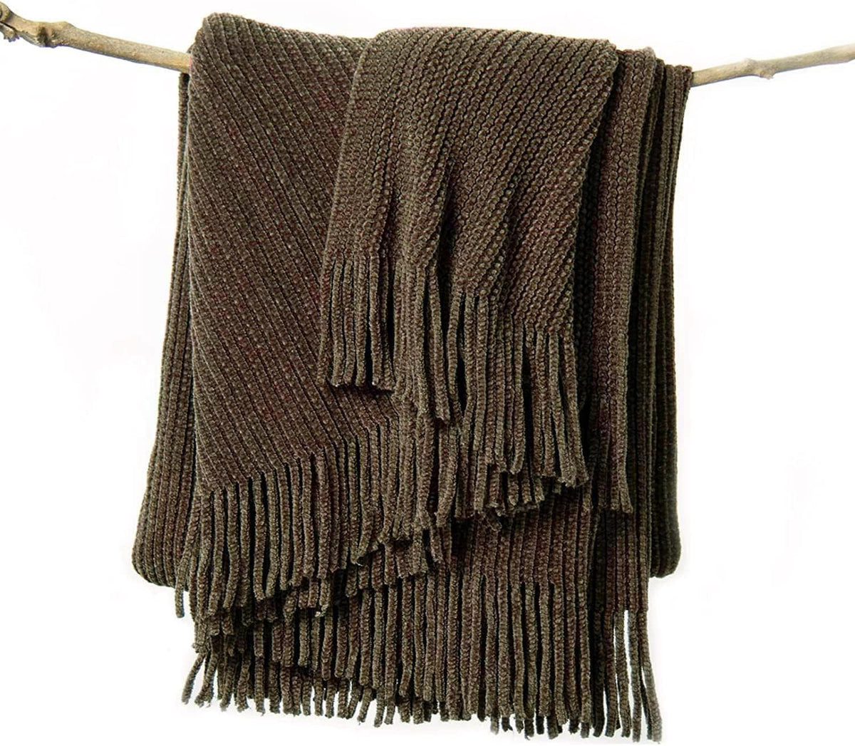 lifein Throw Blanket for Couch, Soft Boho Decor Bed Throw,Cozy Brown Knitted Chenille Small Farmhouse Lightweight Throw (Brown,50 * 60")