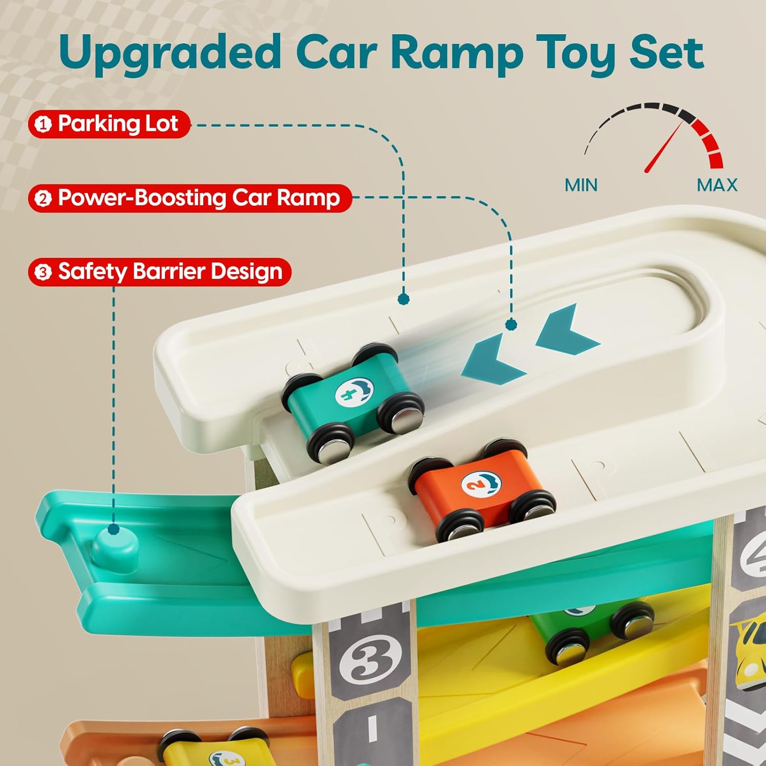 TOP BRIGHT Toddler Toys for 2 Year Old Boy, Wooden Car Ramp Race Track Set