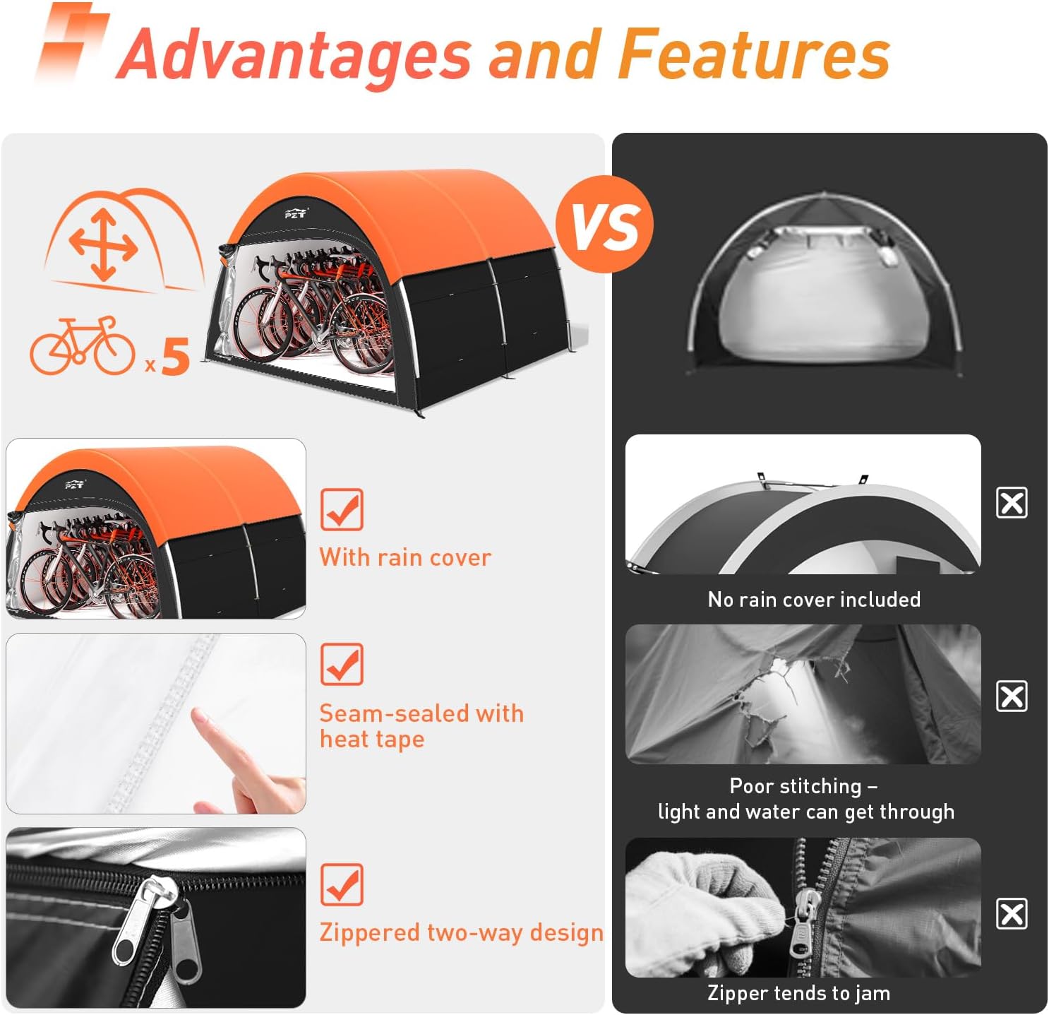 Upgraded Bike Tent with Rain Cover, Outdoor Storage Shed for 6-10 Bikes