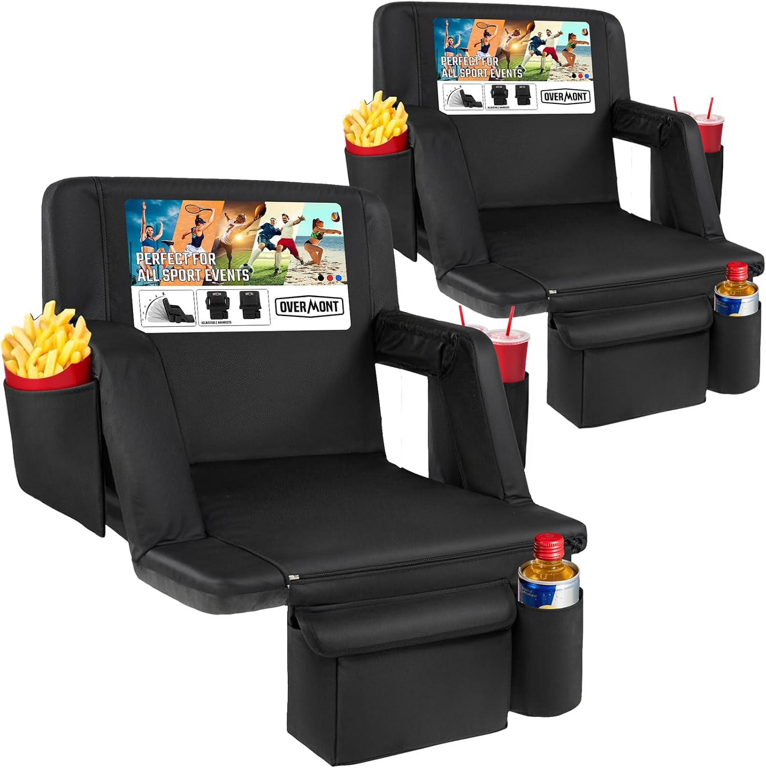 Overmont Stadium Seat for Bleachers with Back Support and Armrests, 2-Pack