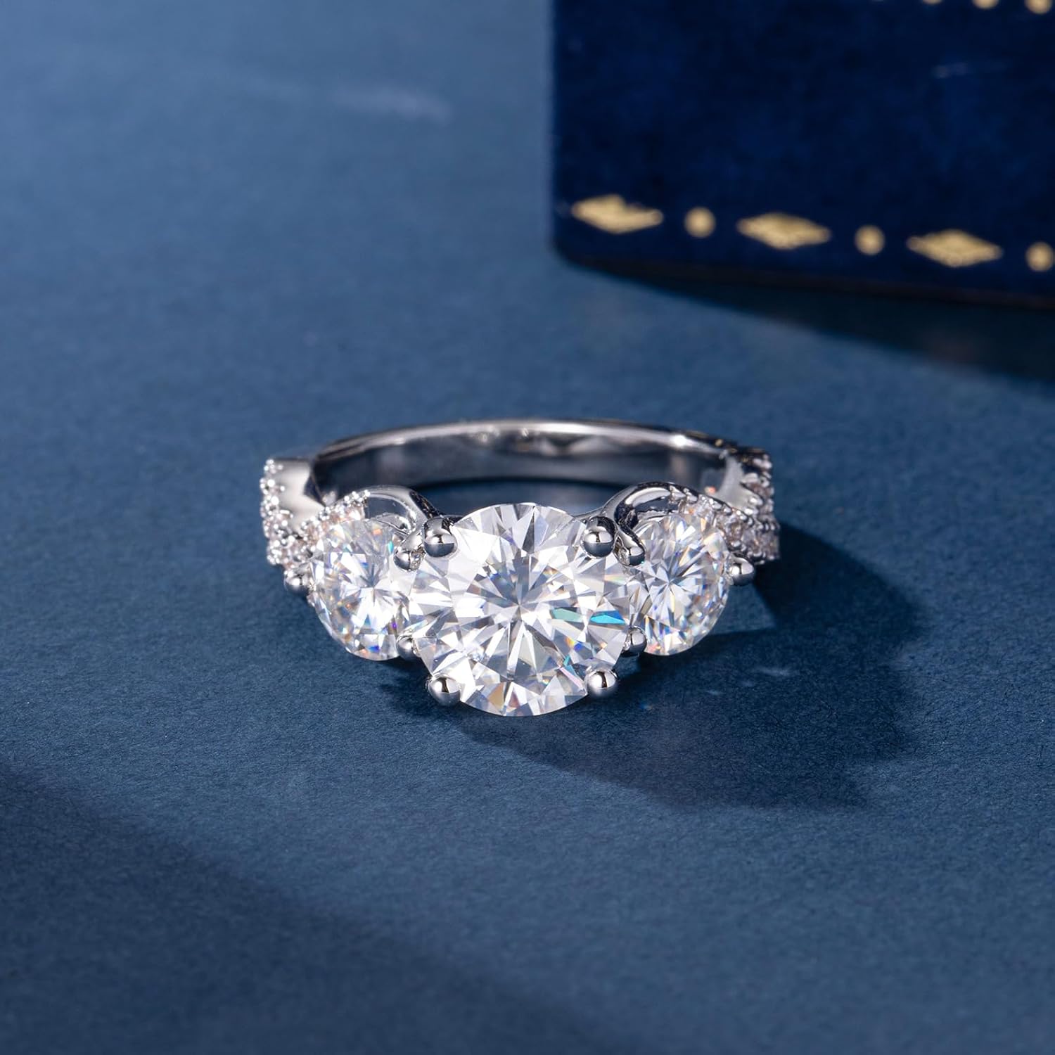 4.6CT 3 Stone Moissanite Engagement Rings for Women