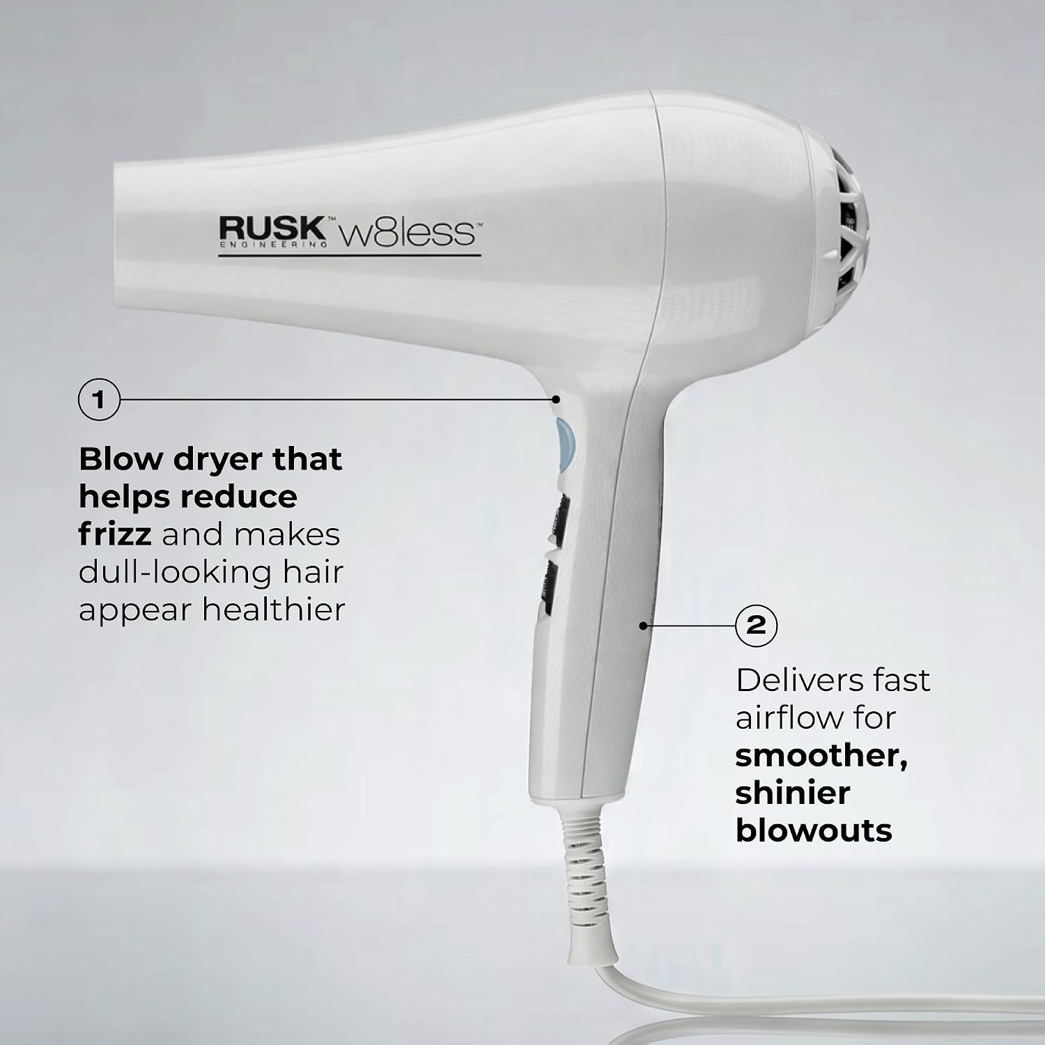 RUSK Engineering W8less Professional 2000 Watt Dryer, 7 Speed Settings, Lightweight.