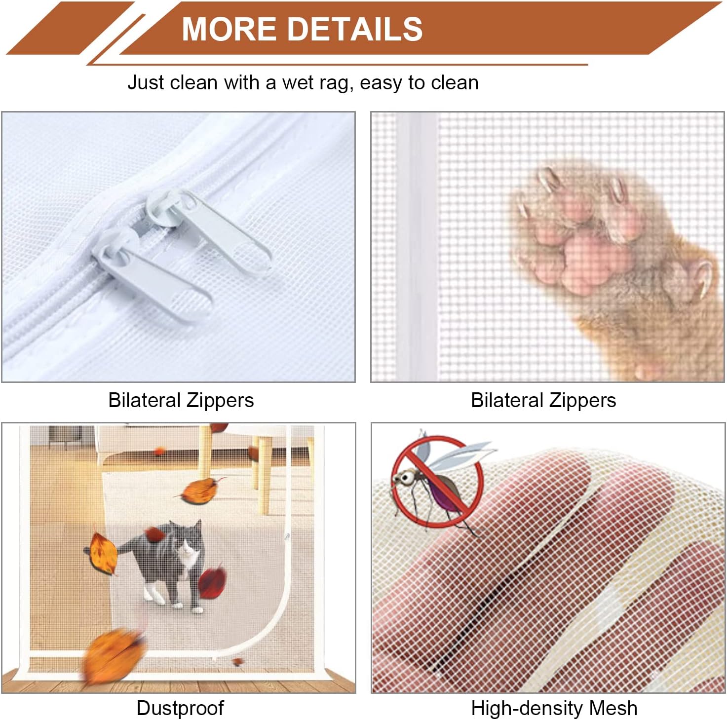 Upgraded Reinforced Pet Screen Door Thickened Cat Resistant Mesh Screen Door for Living Room, Bedroom, Patio, Dog Cat Scratch Proof Screen with Zipper Closure (Fits Door Size up to 32''x 80'', White)