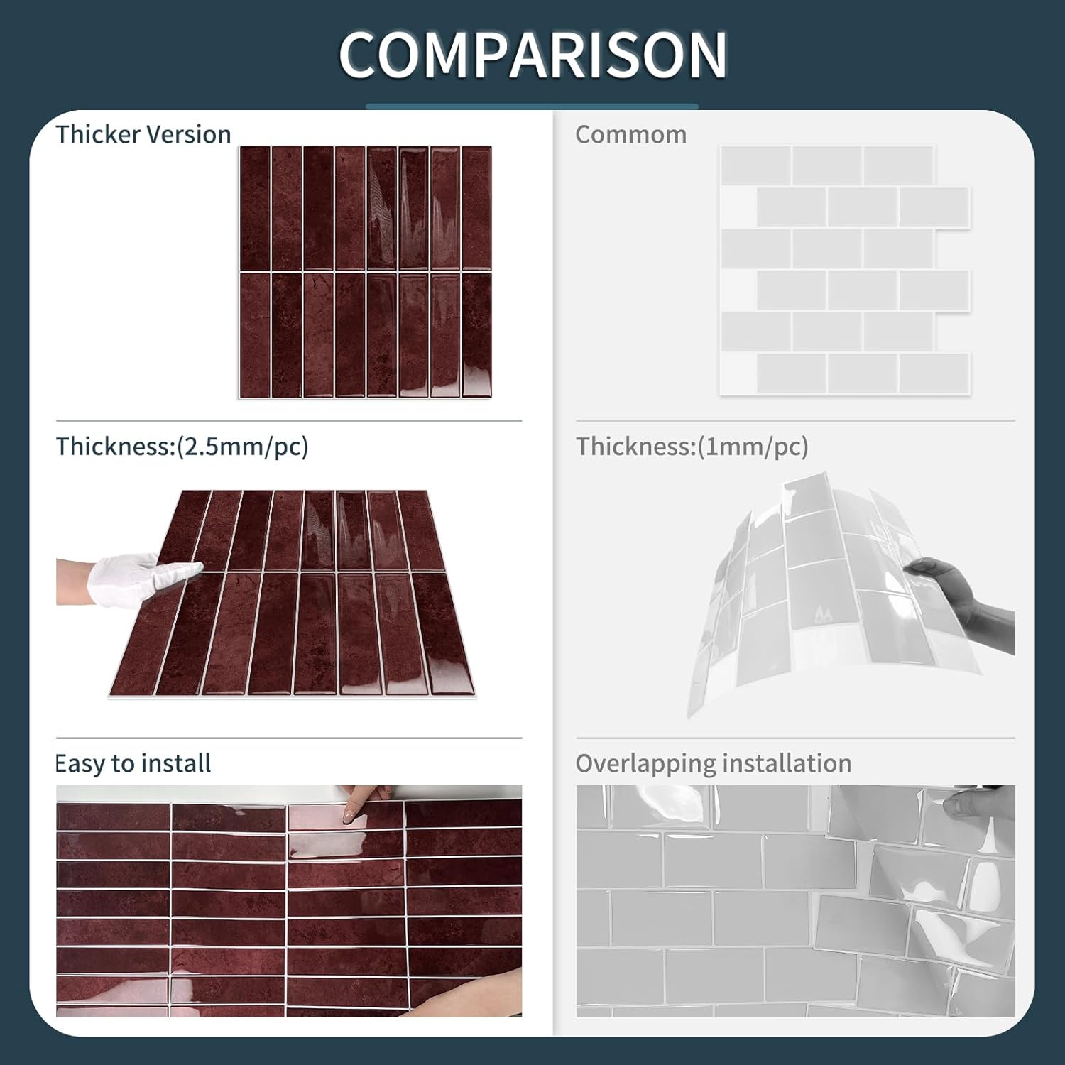 10 Sheets Upgraded Thicker Design Subway Tile Peel and Stick Backsplash