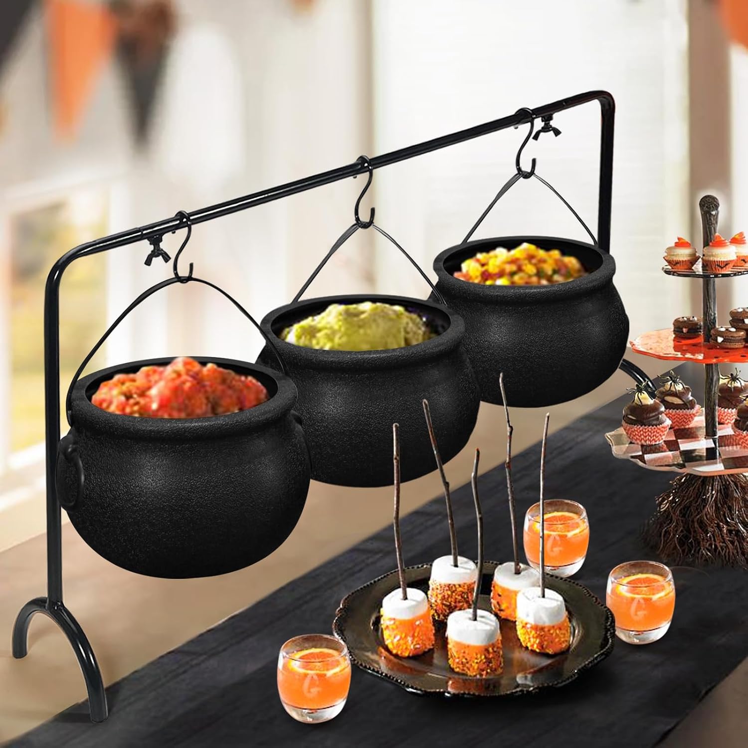Halloween Decorations Indoor, 3 Pack Witches Cauldron Serving Bowls on Rack