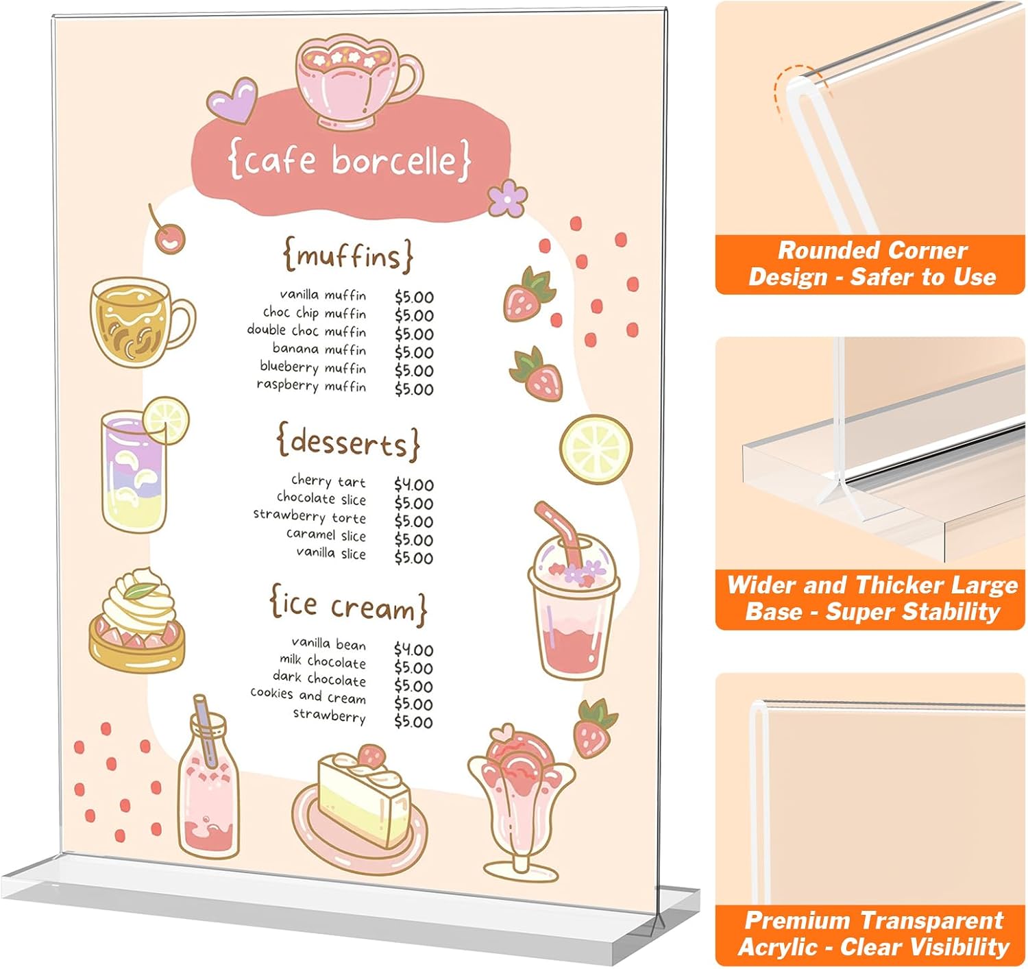 6 Pack Acrylic Sign Holder 8.5 x 11 Inches, Vertical Flyer Display Stand