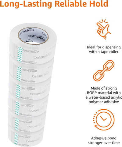 Amazon Basics Packing Tape, Strong & Durable for Moving, Storage, Shipping, Mailing and Sealing, Crystal Clear, 1.88" x 109 Yards, 12-Pack