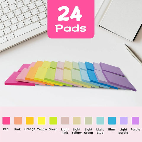 (24 Pads) Sticky Notes 3x3 Inches,Bright Colors Self-Stick Pads