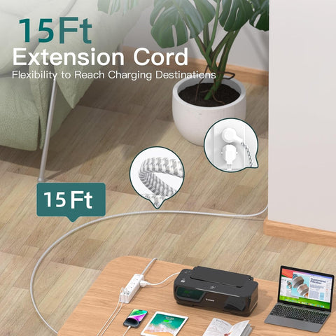 Surge Protector Power Strip - 15 FT Extension Cord with 12 AC Outlets 4 USB
